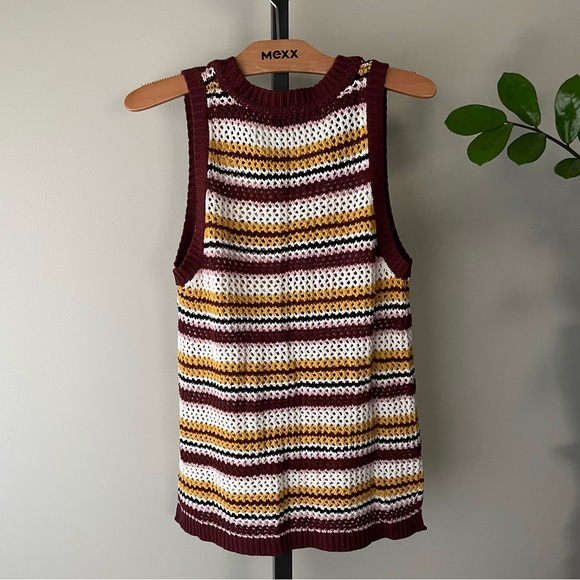 Sanctuary Sunland Knit Crochet Sweater Vest Sleeveless Striped Earthy Small - Picture 2 of 7
